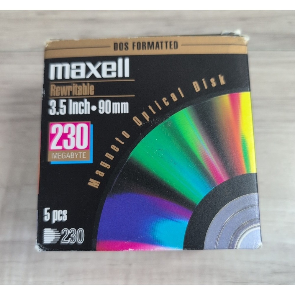 Maxell Rewritable 3.5 Inch - 90mm 230 MEGABYTE - 5PCS Optical Disk MA-M230 DOS